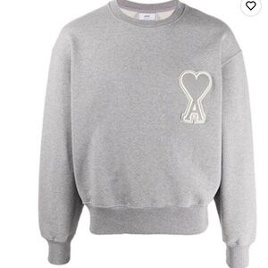 AMI PARIS CLASSIC HEART LOGO HEATHER GRAY CREW NECK SWEATSHIRT